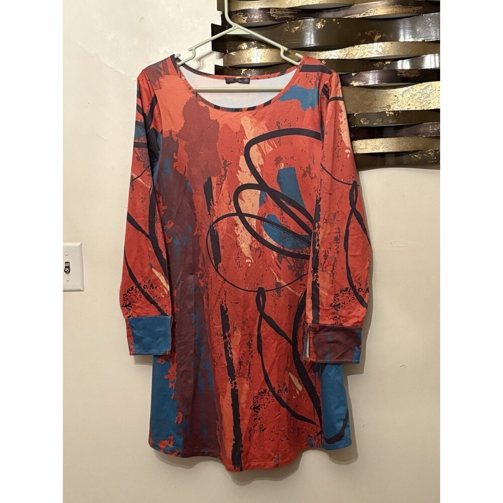 Azalea FIRMIANA Soft Stretchy Scoop Neck Tunic Dress Geometric Laganlook XL